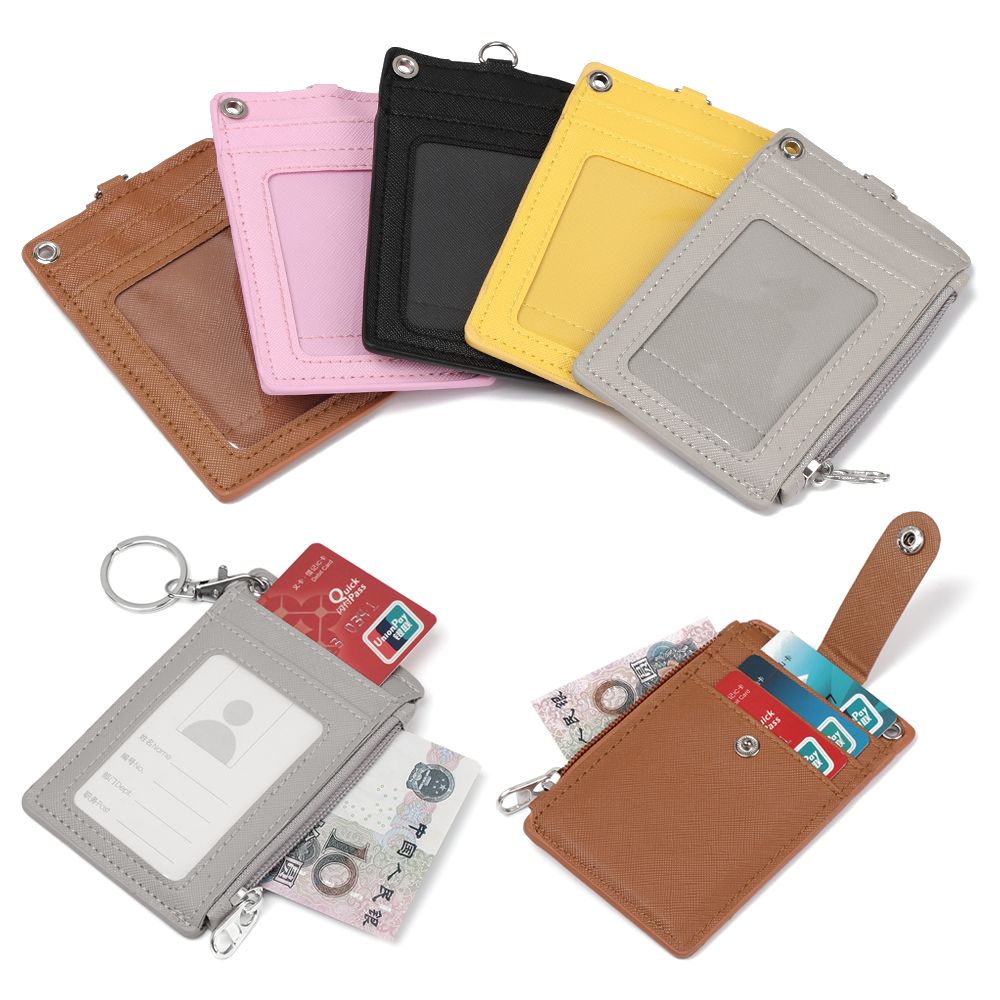 Portable Coin Purse Wallet Leather Business ID Card Credit Badge Holder Keychain