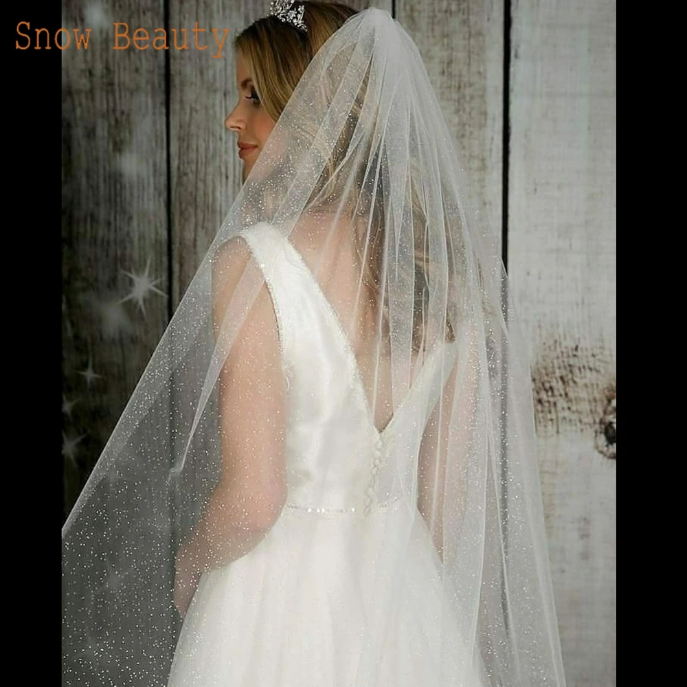 B58-D Sparkle แต่งงานแชมเปญสีงานแต่งงาน Veils Bling เจ้าสาวยาว3M/5M ผ้าคลุมหน้าเจ้าสาวหรูหรา cathedral Veil