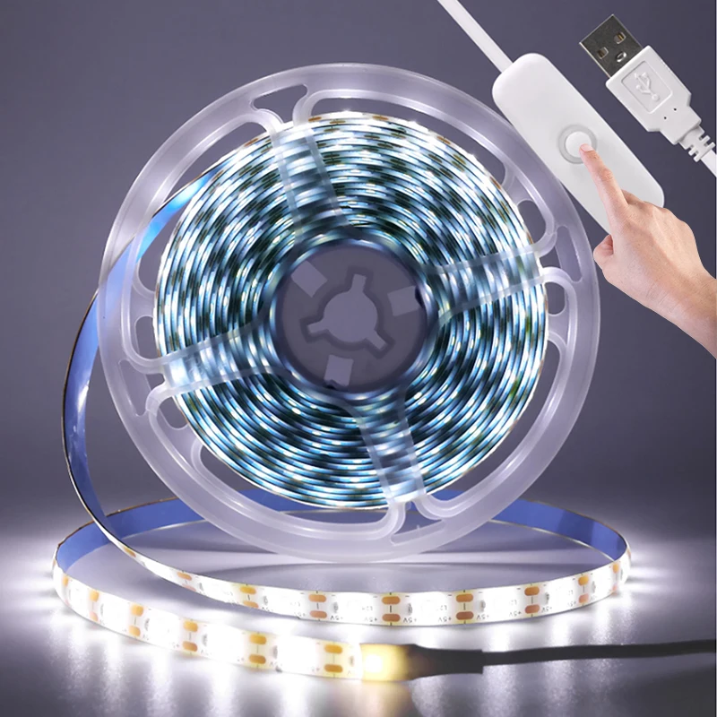 Taśma LED 5V 2835 z przełącznikiem wciskanym USB 60 diod LED/m Elastyczna listwa oświetleniowa do pokoju Oświetlenie kuchenne Dekoracja lampy