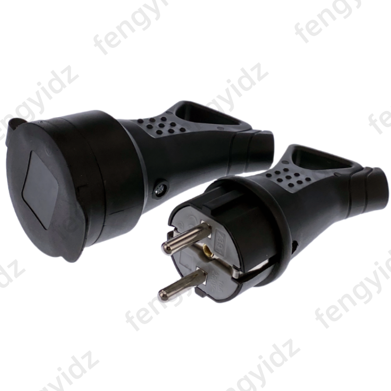 EU Rubber Waterproof Socket Plug Electrial Grounded European Connector With Cover IP54 For DIY Power Cable Cord 16A 250V