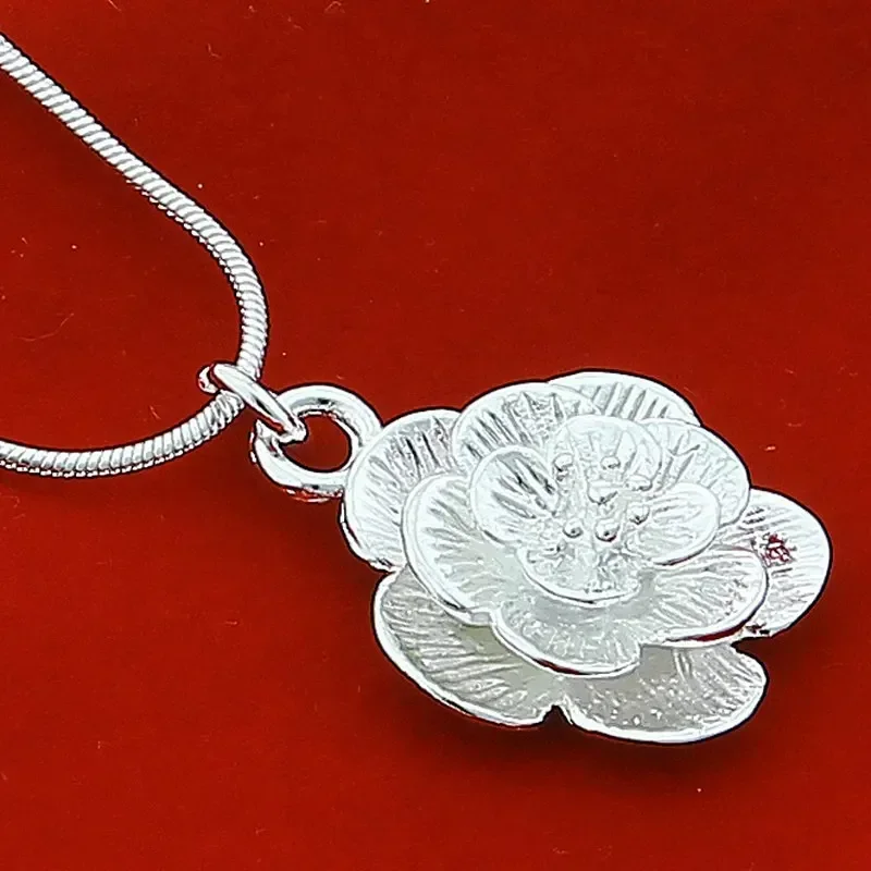 Silberne Farbe Rose Blume Anhänger Halskette 900-24/18/20 Zoll Schlangen kette für Frauen Hochzeit Verlobung Schmuck