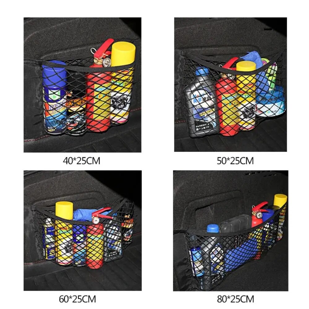 Sedile posteriore per bagagliaio in rete posteriore per auto, cordino elastico, adesivo magico, borsa portaoggetti universale, gabbia tascabile, organizer per auto, borsa per sedile posteriore