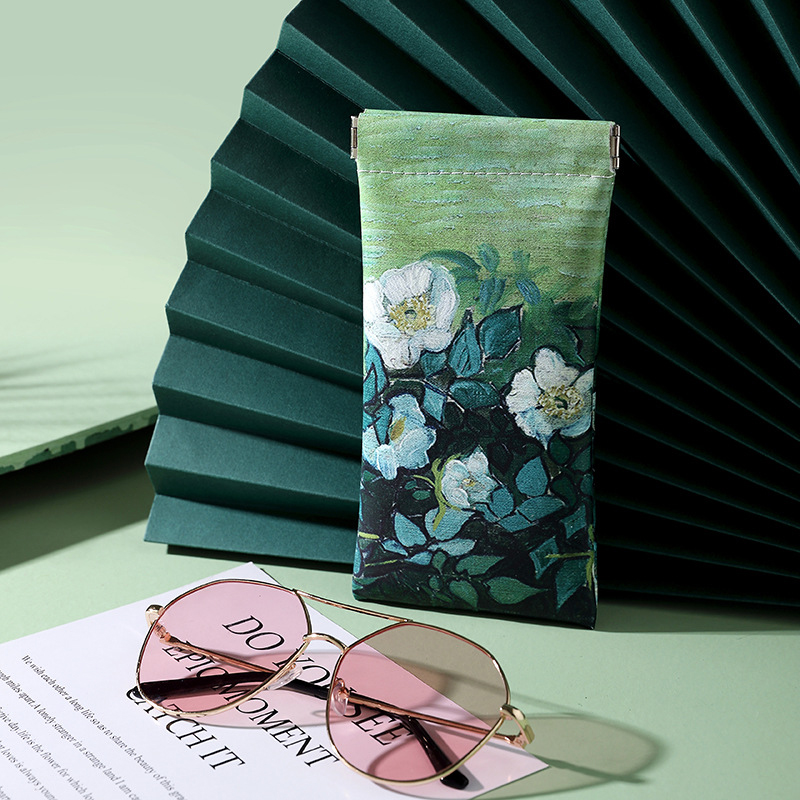 Bolsa de almacenamiento de gafas con estampado portátil para mujer, estuche de almacenamiento de gafas de sol de viaje, metralla portátil, cierre automático, bo