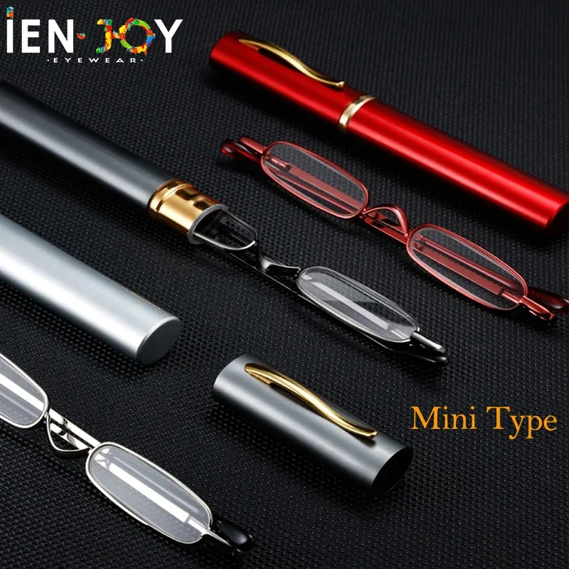 IENJOY gafas de lectura pequeñas con caja de Metal, gafas de lectura para hombres y mujeres, Mini bolígrafo portátil, gafas para presbicia 2,0 1,0 1,5 2,5