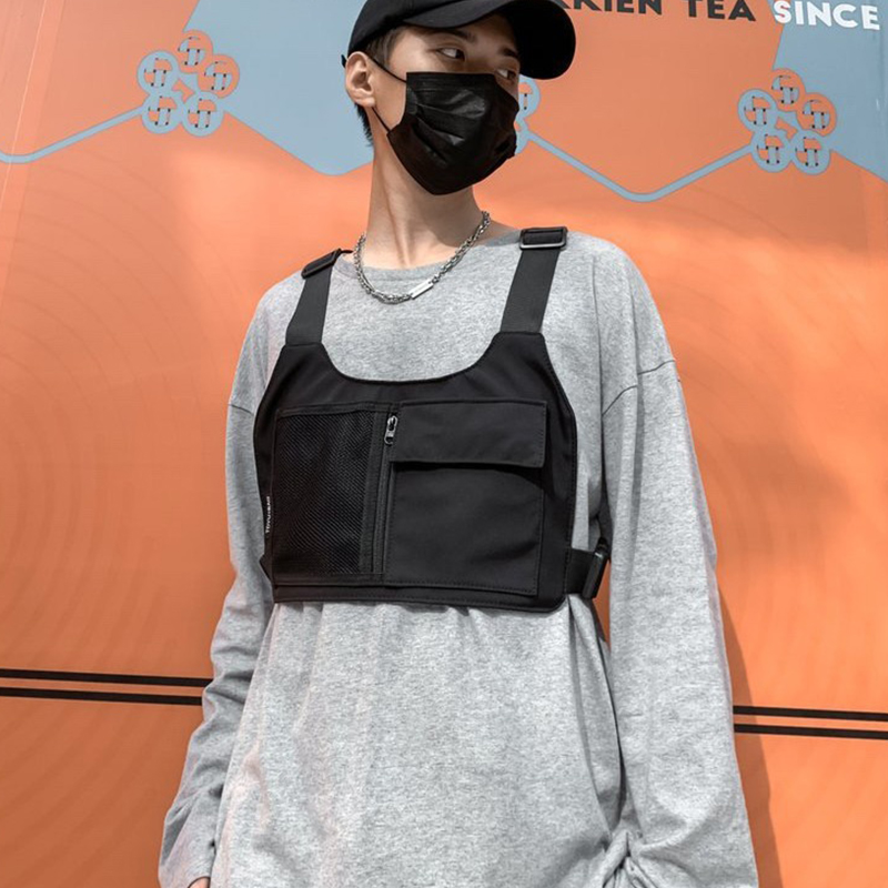Simples workwear hip-hop multifuncional ombro colete saco tático saco de peito para homem e mulher