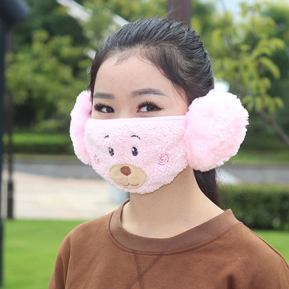 แฟชั่นฤดูหนาว WARM 2 in 1 หน้ากาก Earmuffs Thicken Plush เย็นปาก Breathable ป้องกันฝุ่นหูอุ่นผู้หญิงหญิง