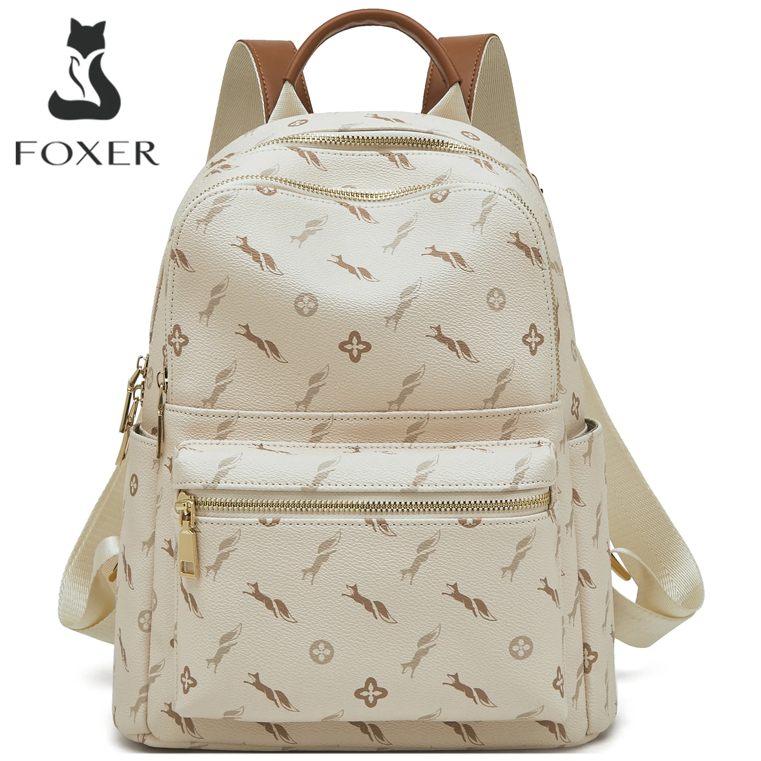 FOXER-mochila con estampado de PVC para mujer, bolso de hombro de viaje, informal, con monograma