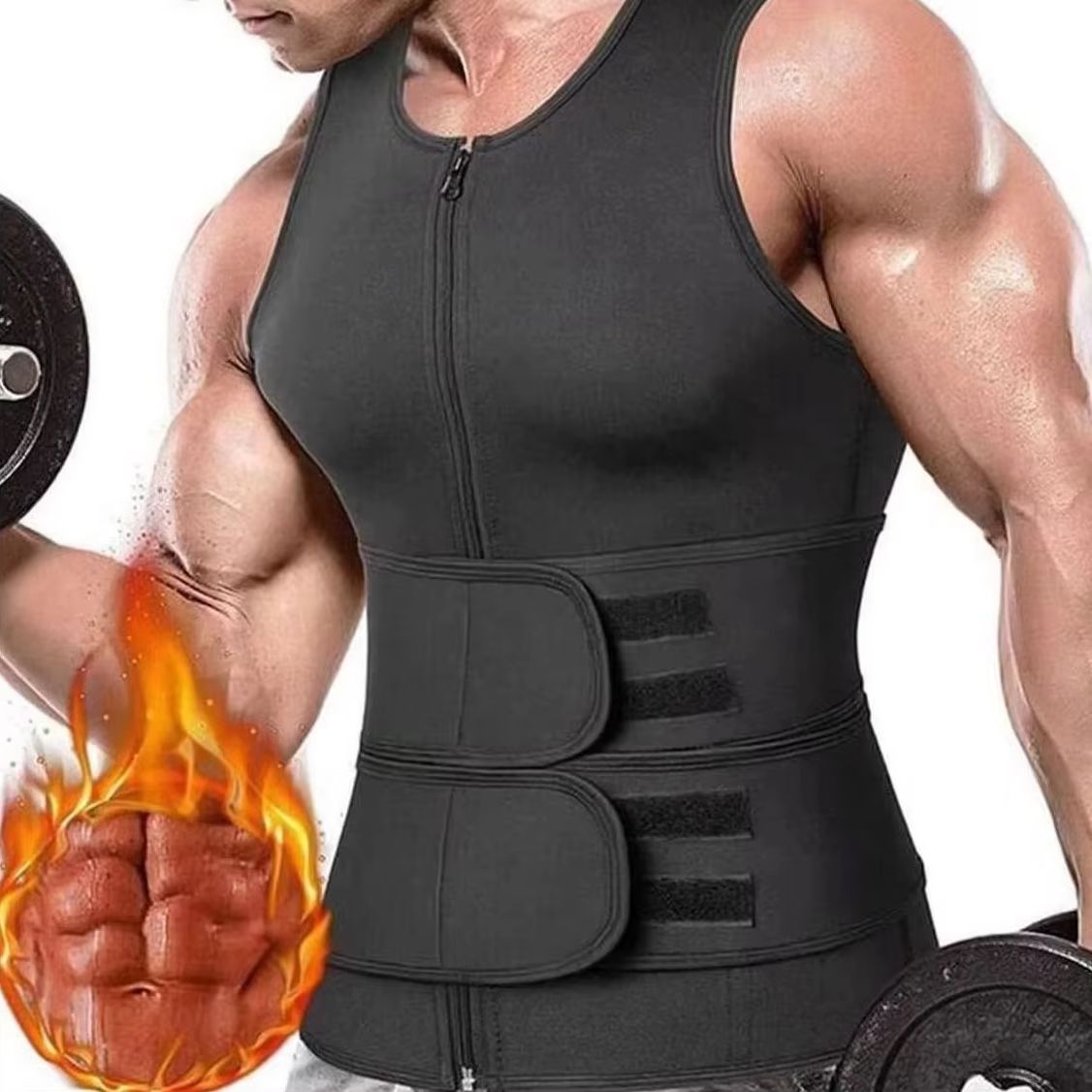 Neoprene Sauna Vest for Men with Waist Trainer Slimming Workout Tank Top Sweat Suit Body Shaper Fitness Gear