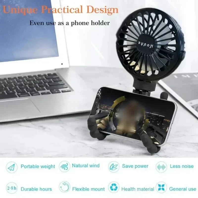 Ventilador plegable de mano USB, ventilador de mano para cochecito de bebé al aire libre, miniventilador de pulpo multifuncional pequeño silencioso de verano