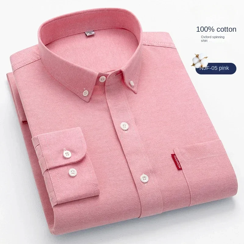 Camicia a maniche lunghe da uomo in puro cotone 100% tinta unita da uomo in cotone Casual Oxford Spun camicia da uomo di grandi dimensioni