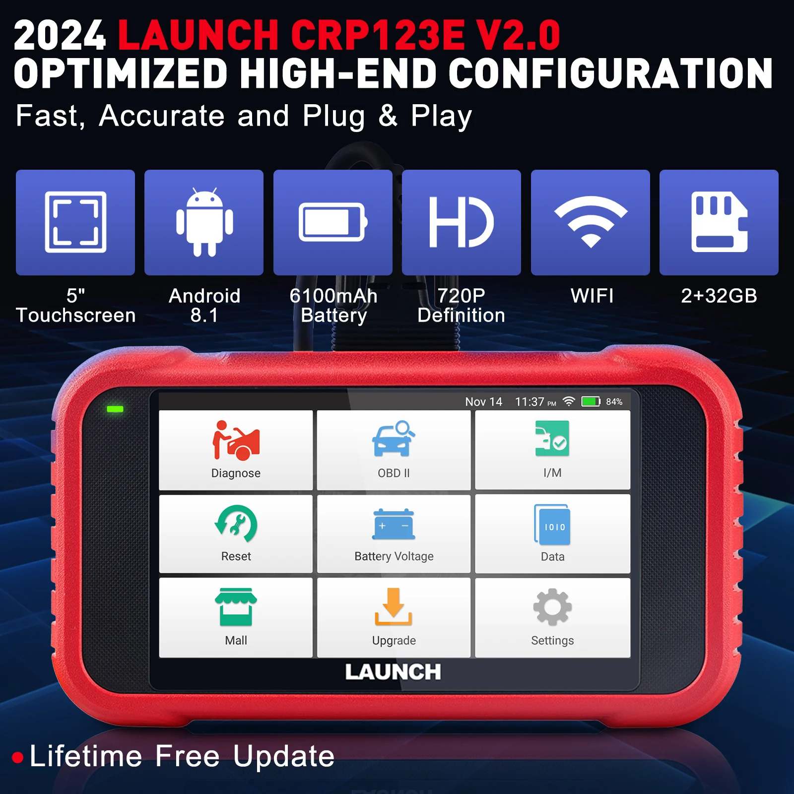 LAUNCH CRP123E CRP123I V2.0 ENG ABS SRS système de Transmission 7 réinitialisation à vie Code clair gratuit Scanner OBD outils de Diagnostic de voiture français