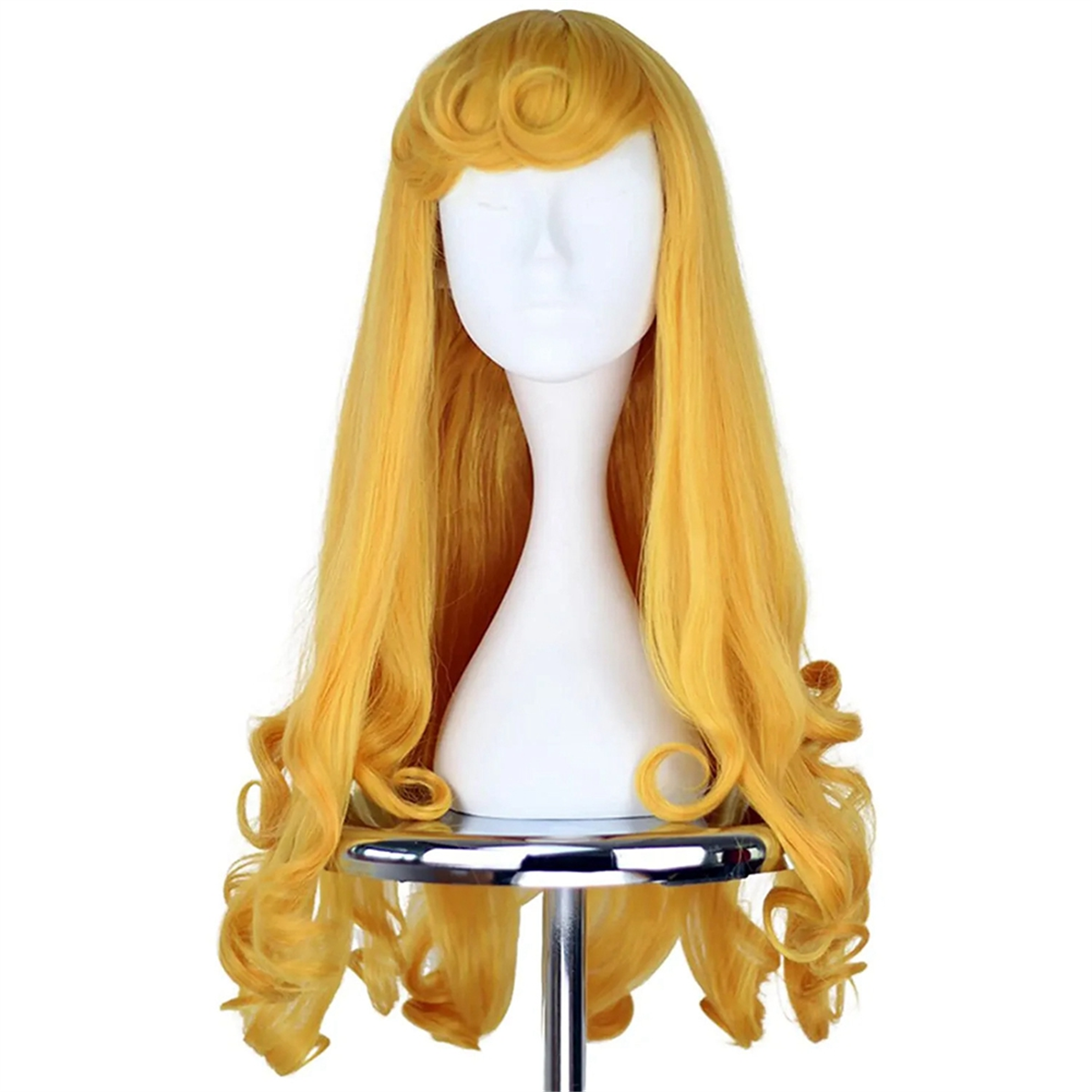 Peluca de princesa de bella durmiente de Anime para mujer, cabello largo amarillo, disfraz de Cosplay, pelucas de fiesta de Halloween, cabello largo y rizado