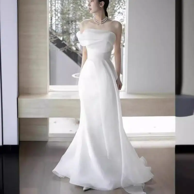Elegant Mermaid Wedding Dress With Small Train Classic Strapless Long Bridal Dresses 2024 New Simple Wedding Dresses Customized