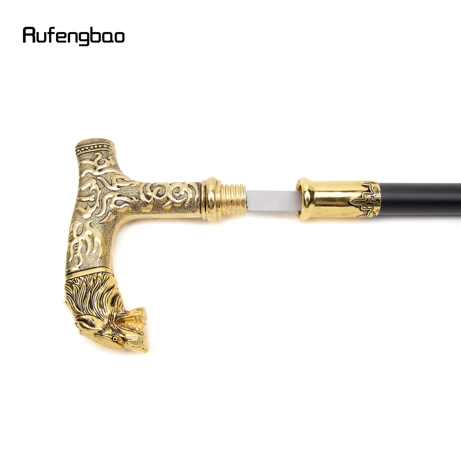 Golden Wolf Handle Single Joint เดิน Stick ซ่อนแผ่น Cane แผ่นตกแต่งคอสเพลย์ปาร์ตี้ฮาโลวีน Crosier 93 ซม