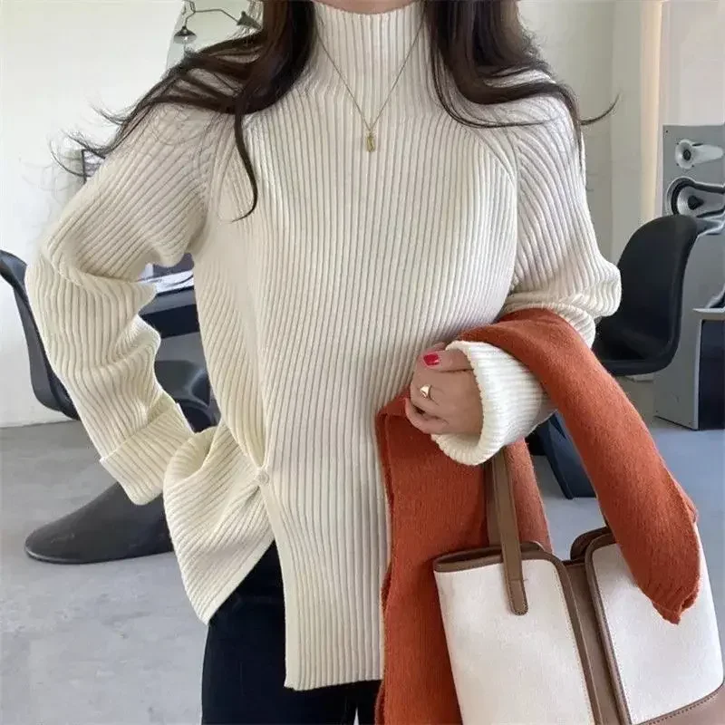 Herbst Damen Pullover Rollkragen Winter 2024, Harajuku Trend, leichter Damen-Strickpullover, Oberbekleidung, thermisch, glatt, modisch, Basic