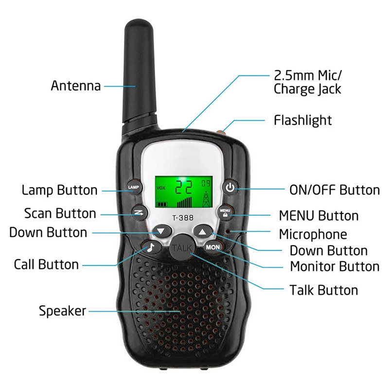 Mini Walkie Talkie para Crianças, 3 Mile Range, Receptor em Dois Sentidos, Brinquedo Eletrônico, Rádio, LCD, Lanterna, Presente para Crianças, 2PCs por Conjunto