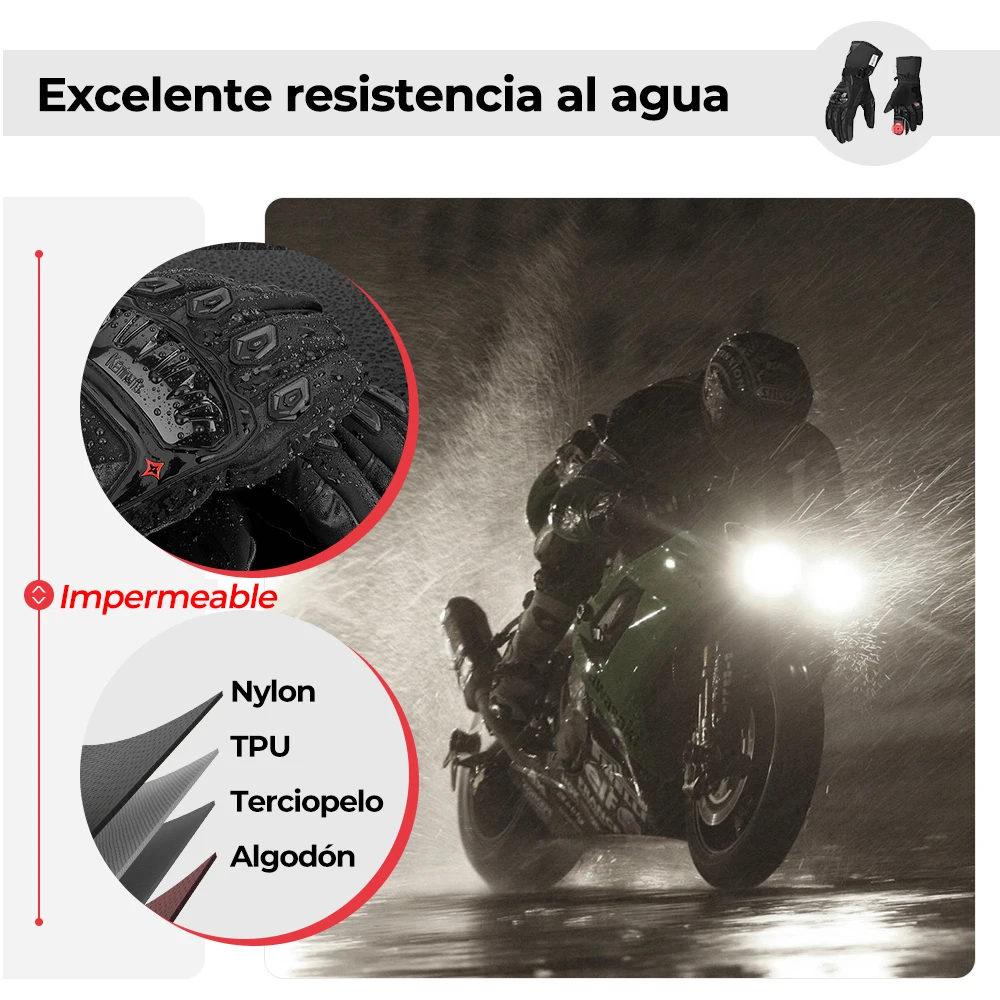 KEMiMOTO 2KP Certificación CE Guantes de moto Invierno Otoño Guantes de moto negros Pantalla táctil cálida Guantes impermeables a prueba de viento Protección de carcasa dura para Motocross ATV UTV