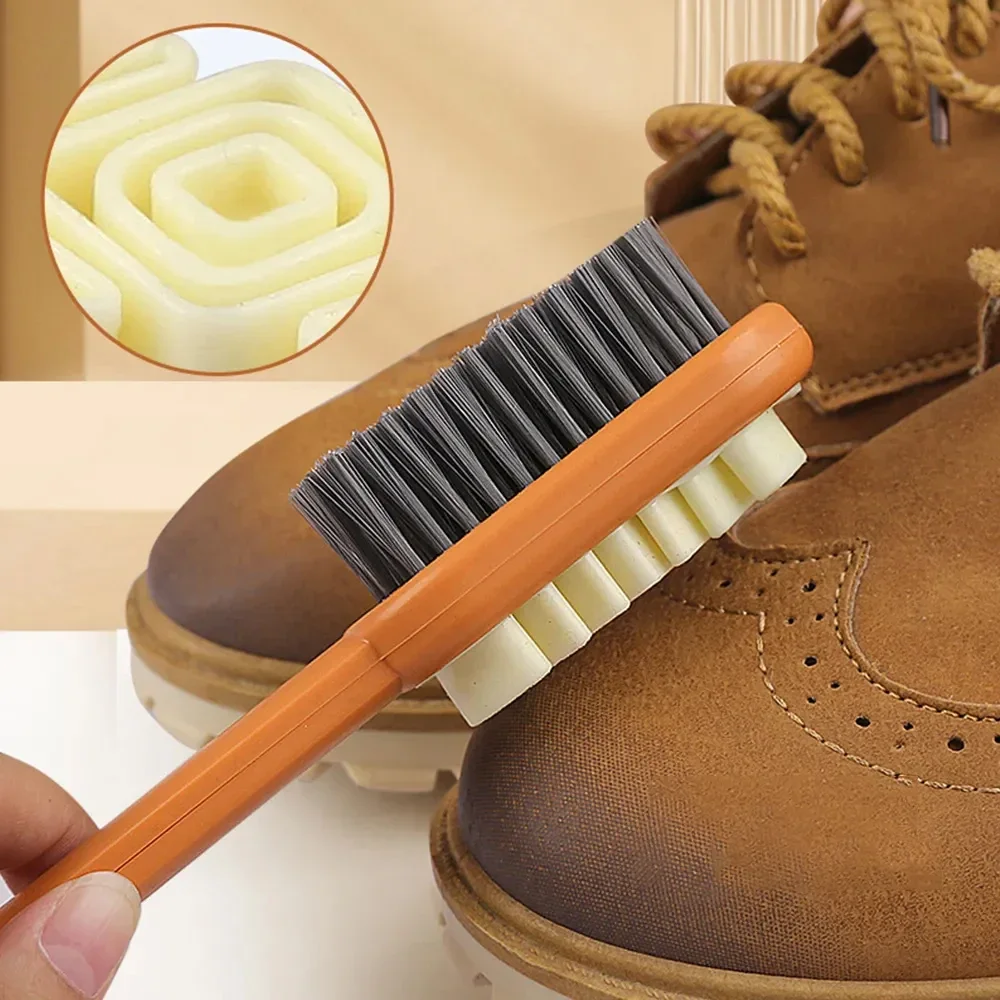 Spazzola per pulizia scamosciata con manico lungo a 2 lati Spazzola per scarpe Detergente per scarpe da ginnastica Detergente per macchie di scarpe Detergente per stivali per macchie Spazzola in gomma per rimozione macchie