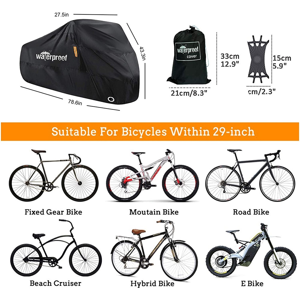 Cubierta de bicicleta para 1 o 2 bicicletas, 210T impermeable al aire libre protector de almacenamiento de bicicletas lluvia sol UV polvo cubierta de bicicleta a prueba de viento