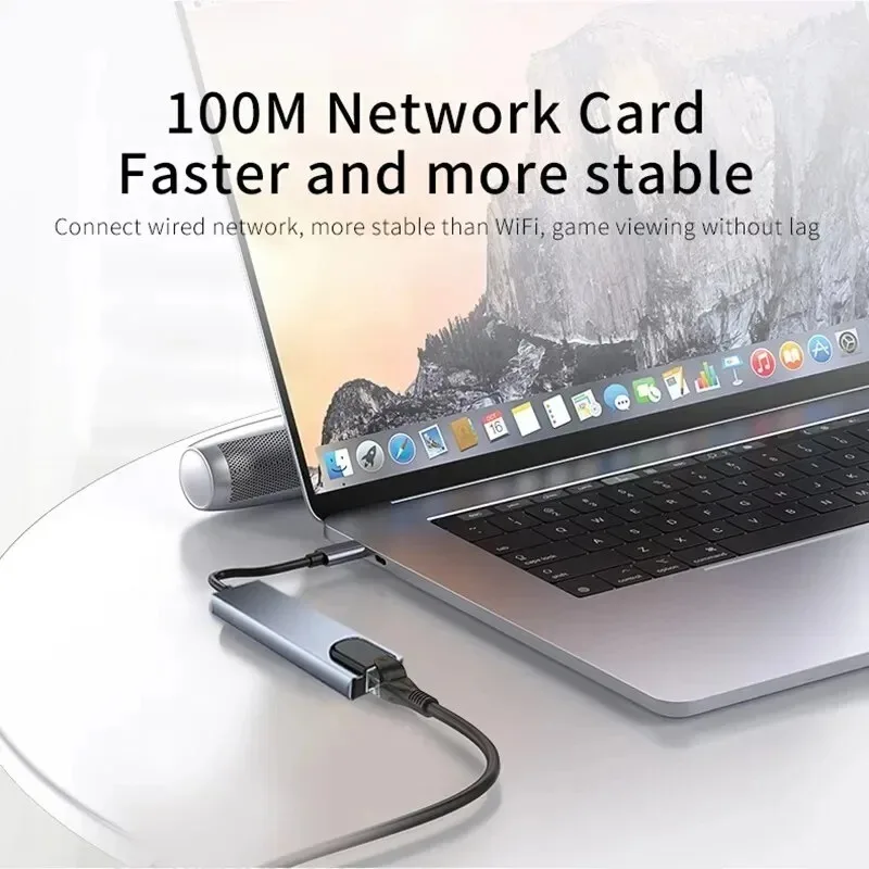 USB C Hub 8 en 1 tipo C 3,1 a 4K adaptador HDMI con lector de tarjetas RJ45 SD/TF PD carga rápida para MacBook Notebook ordenador portátil