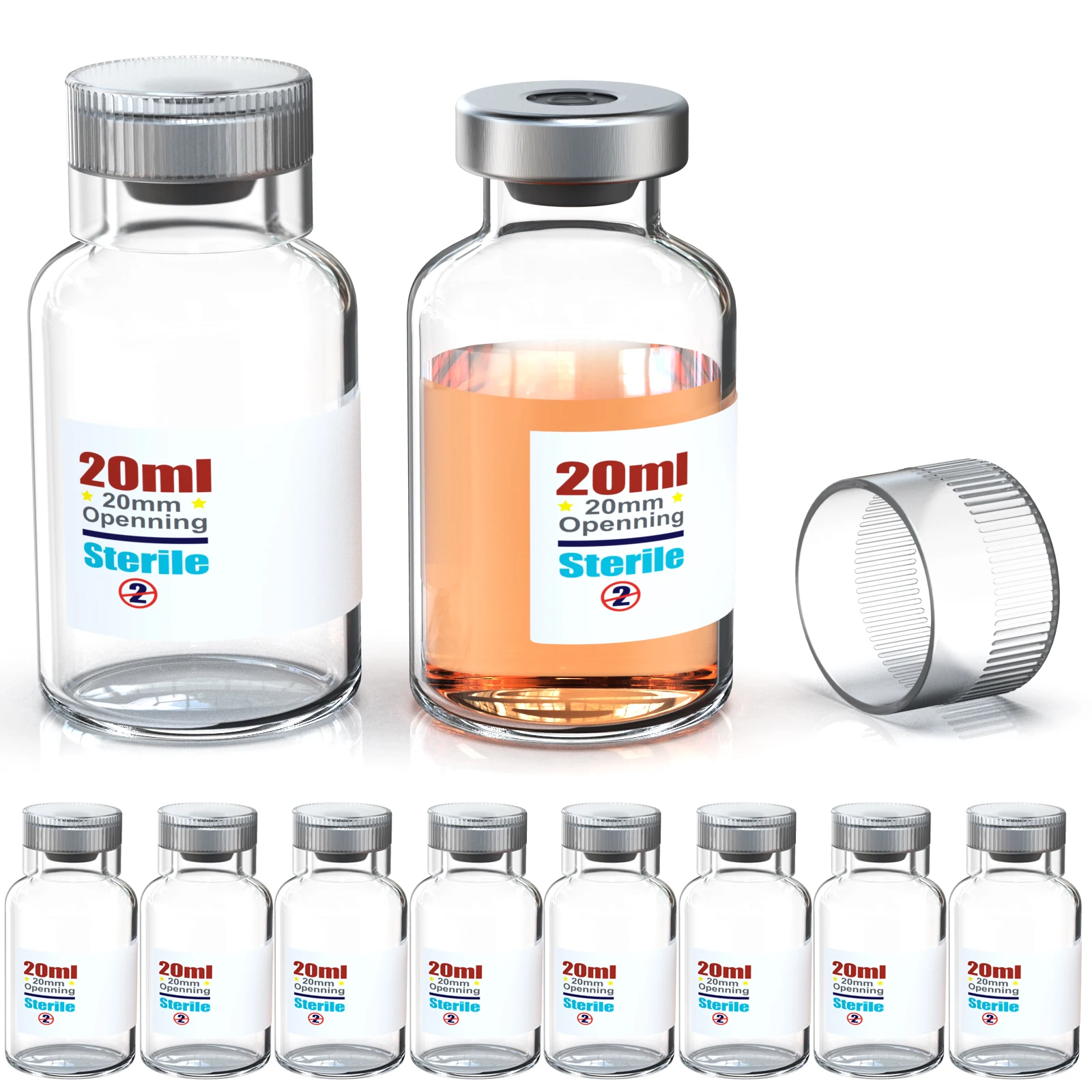 Sterile Empty Vials With Reuse Cap And 13 /20 mm Self Healing Injection Port,Buckle Glass Vials ,Sterile Package,Clear
