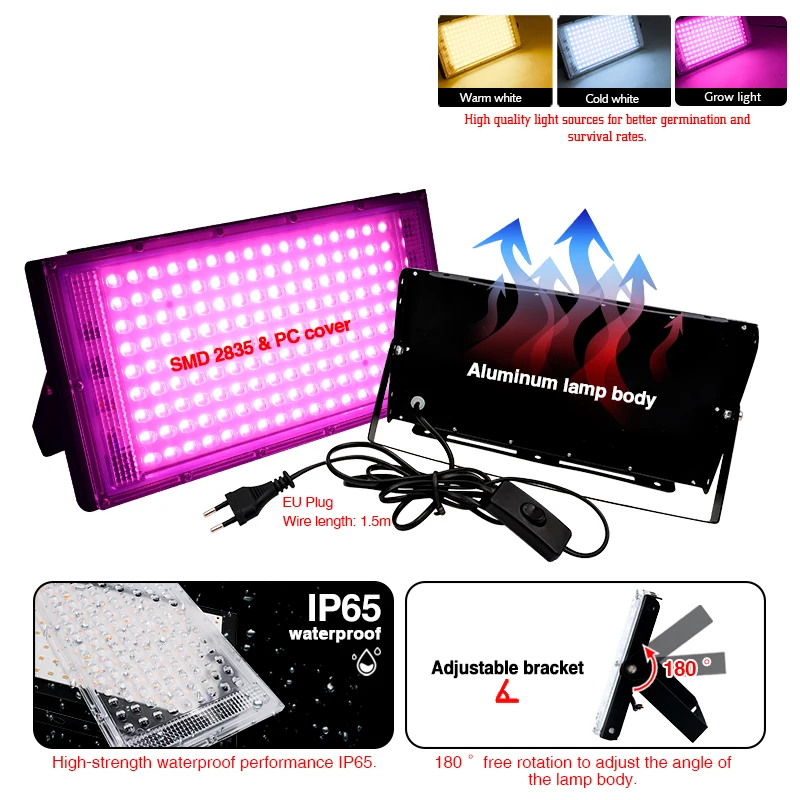 AC 220V 50W 100W oświetlenie do uprawy roślin lampy fito Led pełnozakresowy reflektor do uprawy do szklarni hydroponika wzrost Fitolampy