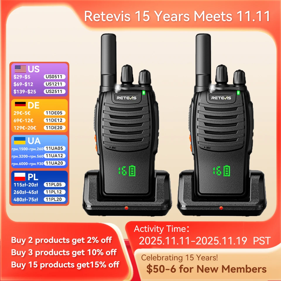 Retevis H777H Walkie Talkie Pantalla oculta Radio bidireccional 1/2 PCS Walkie-talkie PMR/FRS Radio de comunicación portátil para acampar