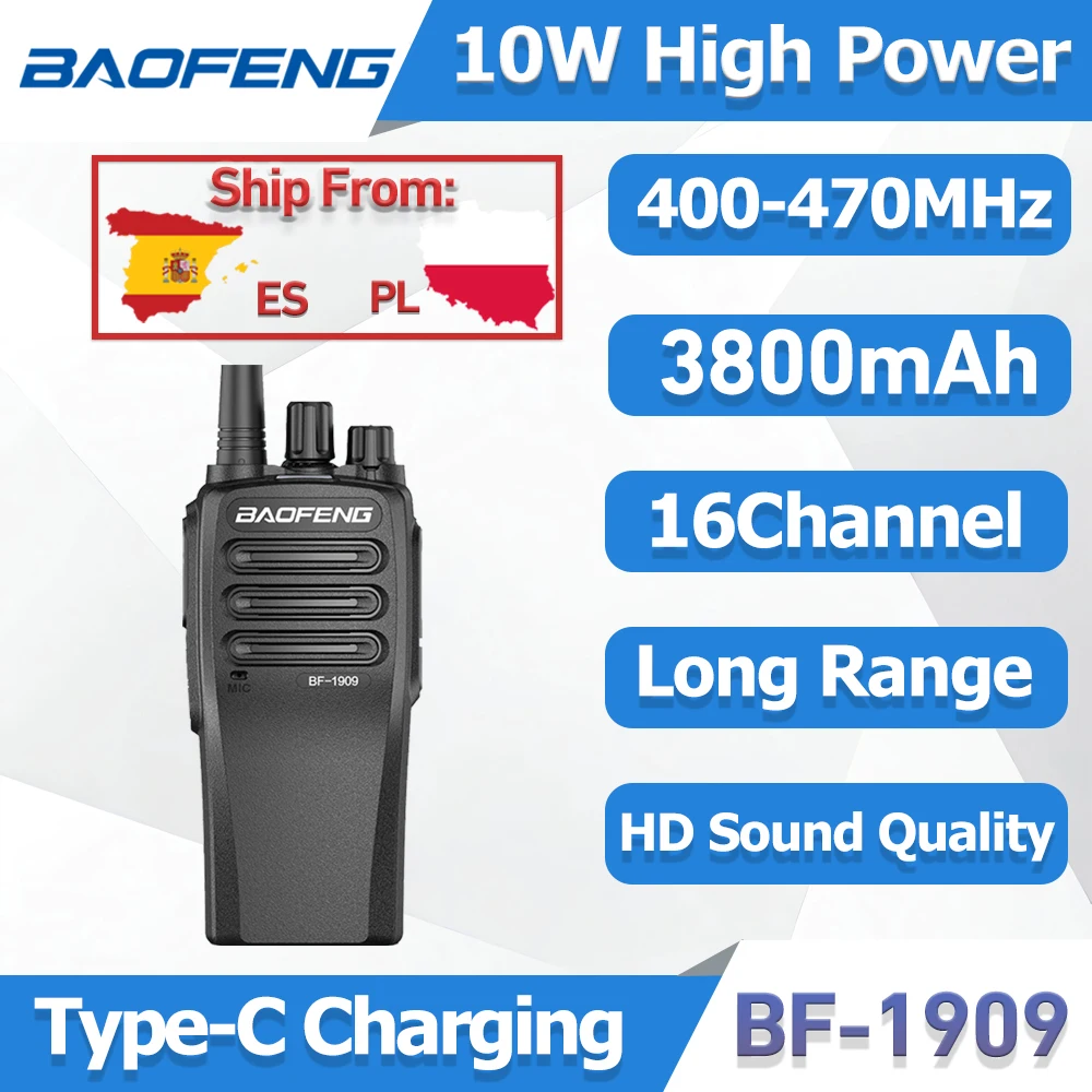 BF-1909 Baofeng Walkie Talkie 10 W UHF400-470 MHz Typ-C-Aufladung 3800 mAh Langstrecken-Funkgerät