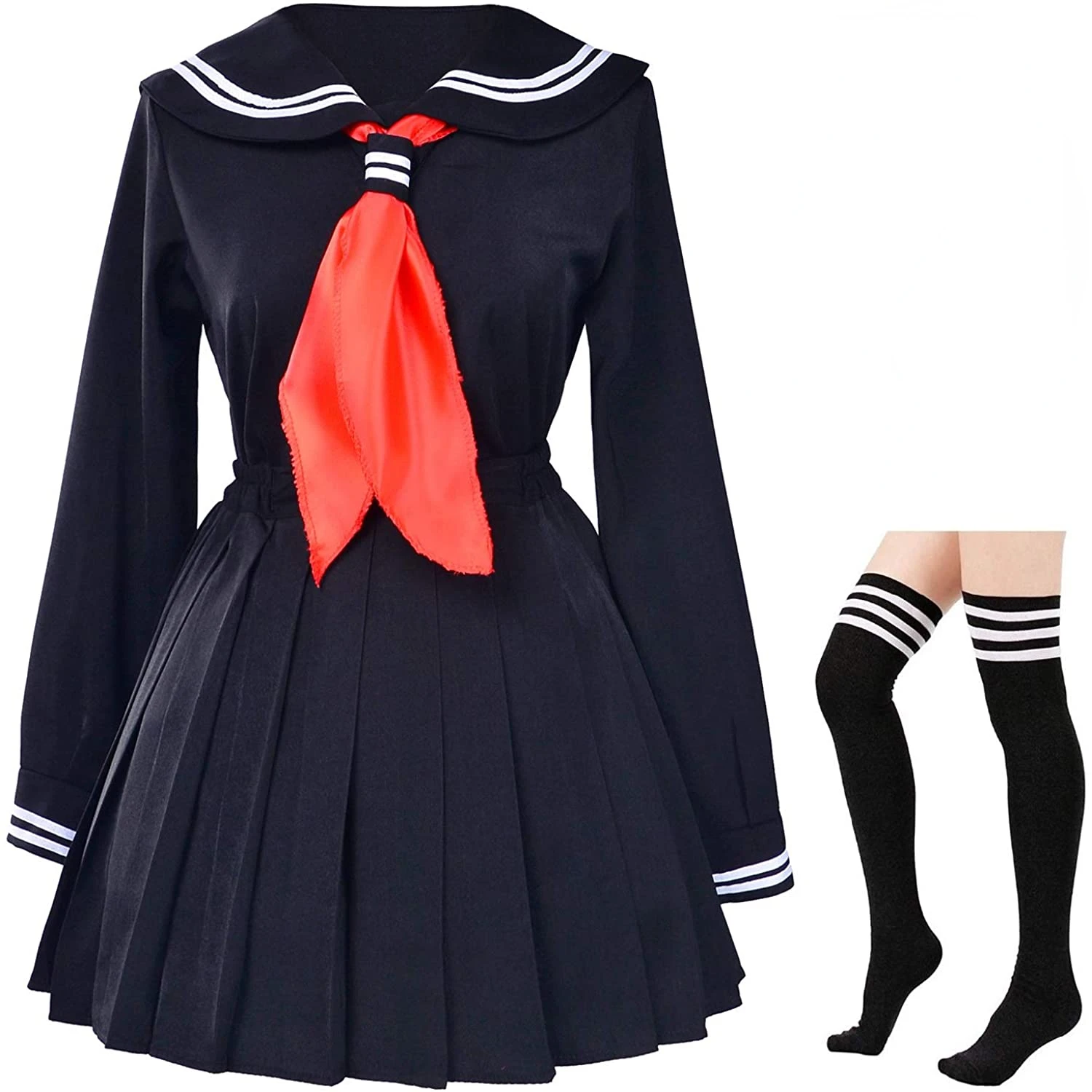 Klassische japanische Schulmädchen-Matrosenkleiderhemden, Uniform, Anime-Cosplay-Kostüme mit Socken-Set