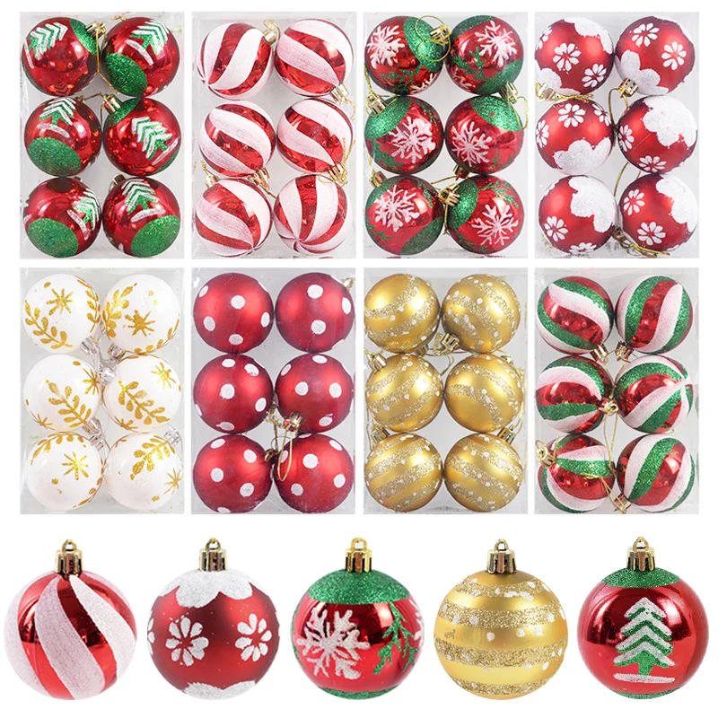 6 unids/caja 6cm adornos de bolas de Navidad árbol de Navidad colgante adornos navideños para el hogar 2024 Navidad Natal regalo de Año Nuevo