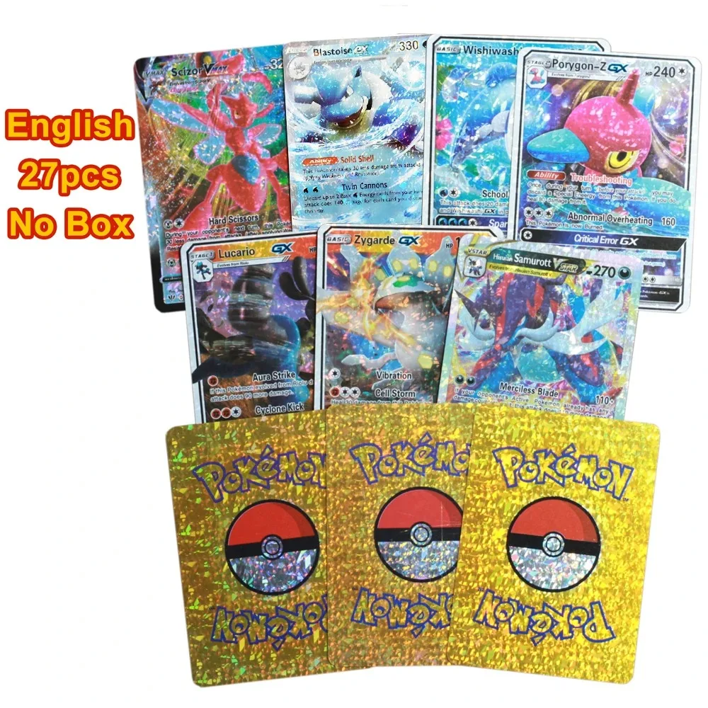 27-55pcs การ์ด Pokemon ภาษาอังกฤษฝรั่งเศสคําเยอรมันสเปนเพชรเงาสีสัน VMAX VSTAR GX คอลเลกชัน Trading Card ของเล่นเด็กของขวัญ