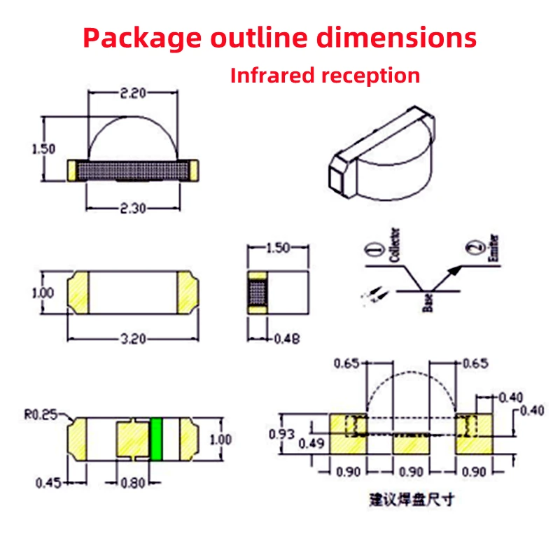 100Pcs 1206 side light 1204 SMD LED 850nm 940nm IR Infrared transmitter Infrared black photosensitive receiving tube