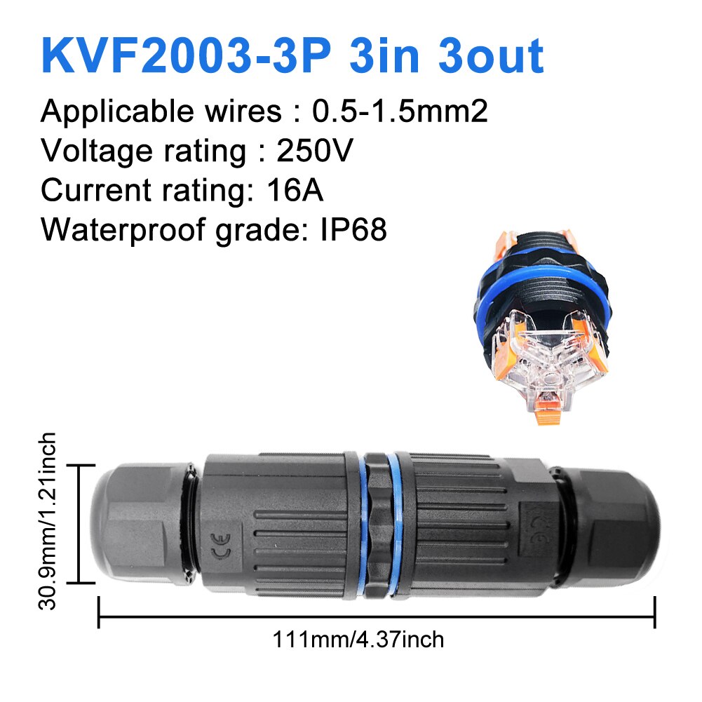 Ip68防水ケーブルコネクタKVSF-15 2 in 2/3/4/5ピン電気端子アダプターワイヤーコネクタ