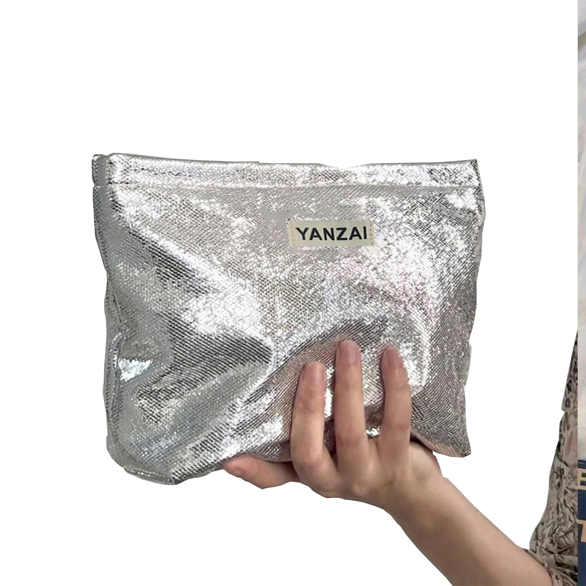 YANZAI Make-up-Tasche mit glänzenden Pailletten, neue Kosmetiktasche in Champagner-Silber, einfarbig, für Toilettenartikel, Hautpflege, Aufbewahrungstasche für Reisen
