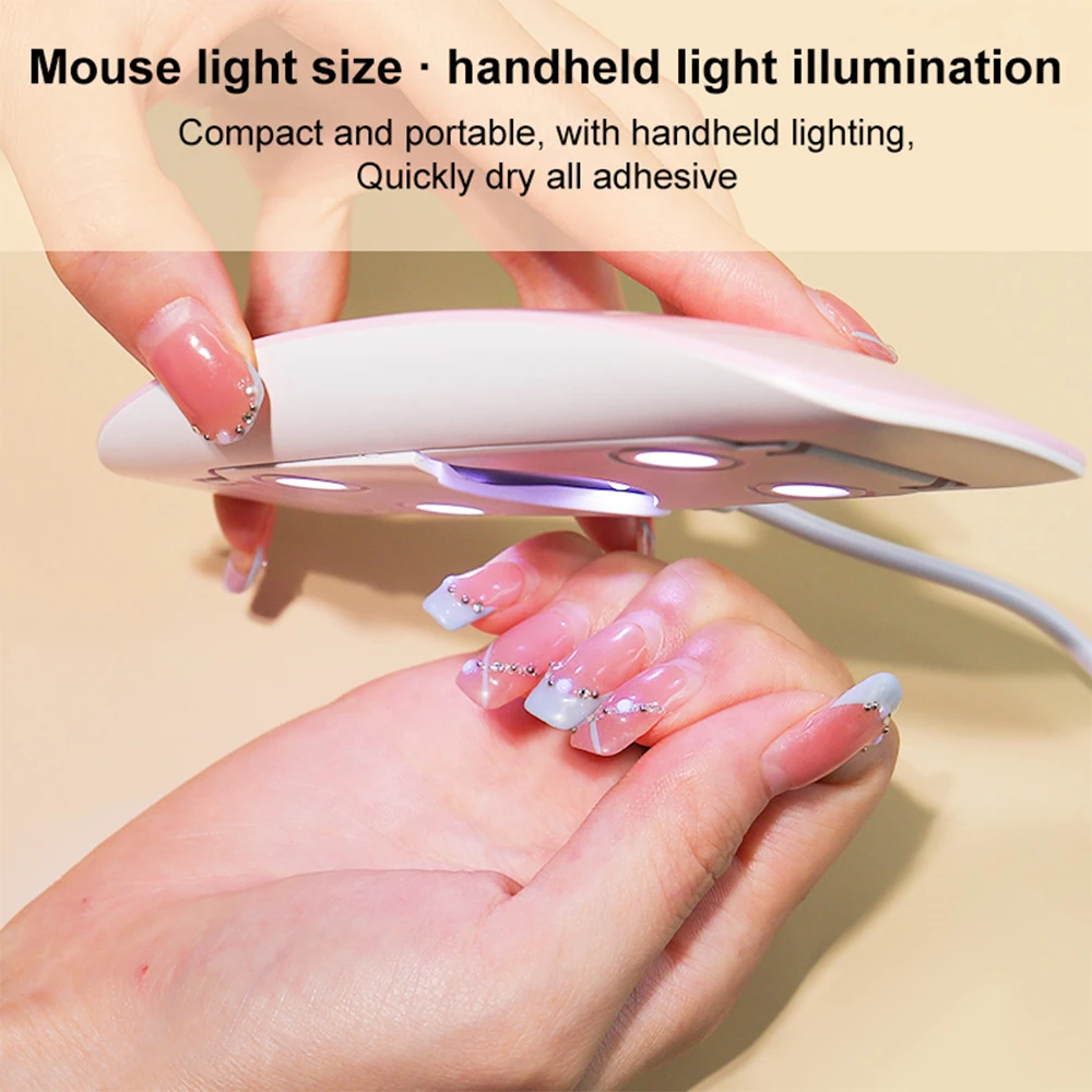 Mini lâmpada uv led para unhas, 6 led, gel, esmalte, conveniente, interface usb, design dobrável, manicure, luz de cura uv