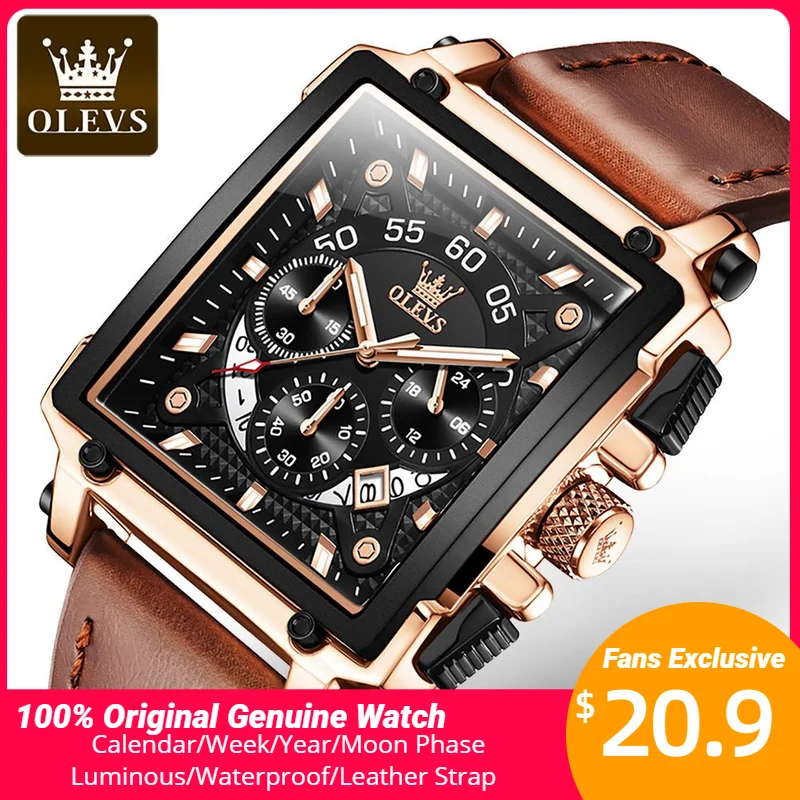 OLEVS Cao Cấp Nam Dây Vuông Chống Nước Dây Cho Nam Dạ Quang Đầu Thương Hiệu Đồng Hồ Đeo Tay Thạch Anh Thời Trang Nam Cao Nguyên Bản