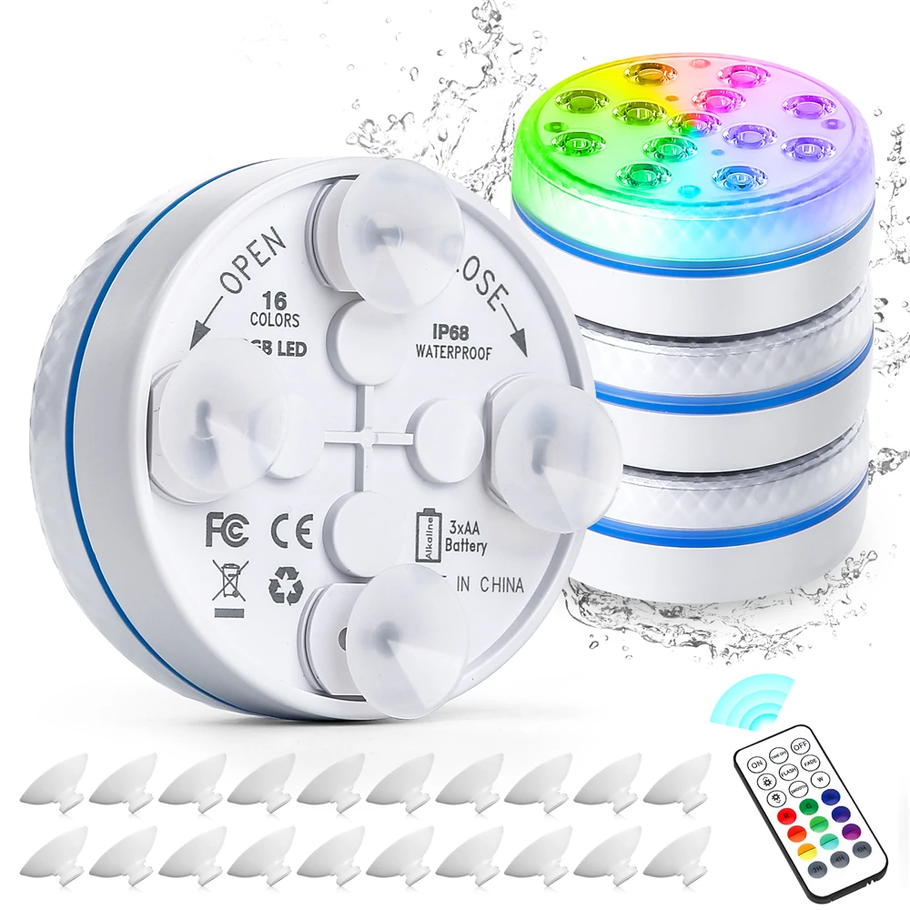 Luces subacuáticas para piscina, luces LED sumergibles impermeables con control remoto RGB, luces de ducha para bañera, decoración de jardín y fuente