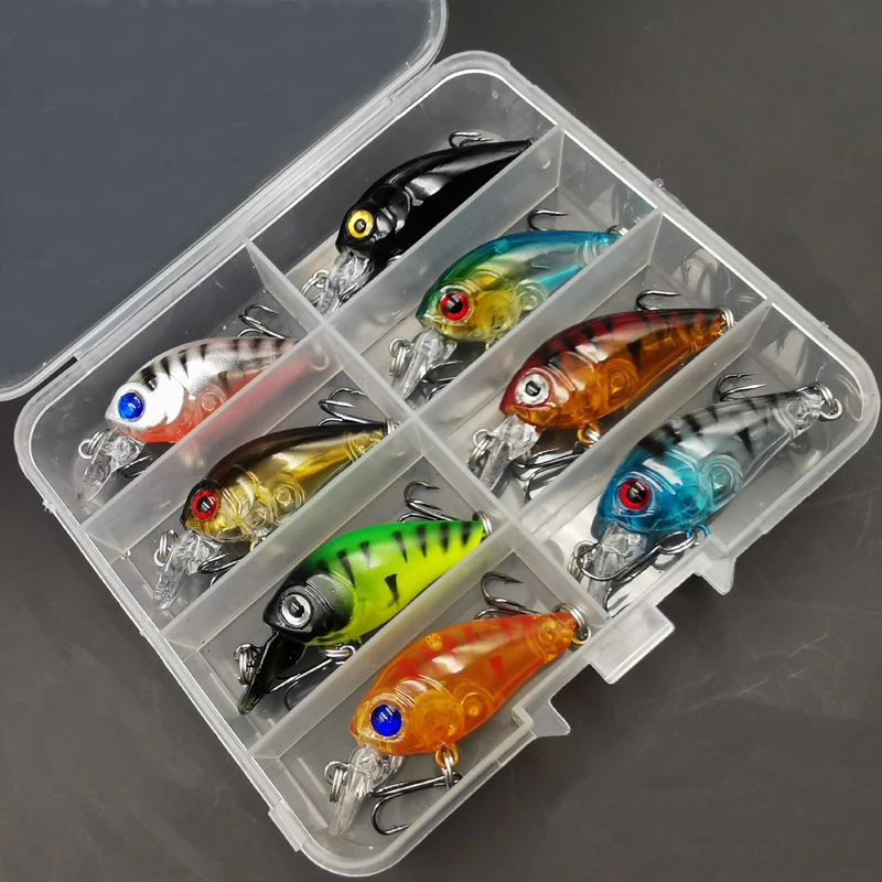 8 pçs manivela isca minnow isca de pesca conjunto flutuante isca artificial topwater isca de pesca