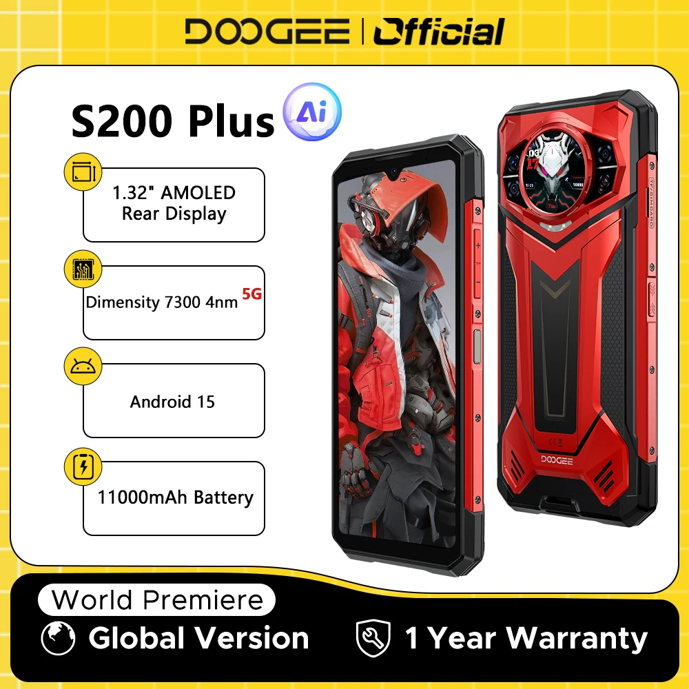 DOOGEE S200 Plus 5G teléfono resistente pantalla trasera de 1,32 "imagen AI 6,72" pantalla 16GB 512GB 11000 mAh batería Android 15 Smartphone