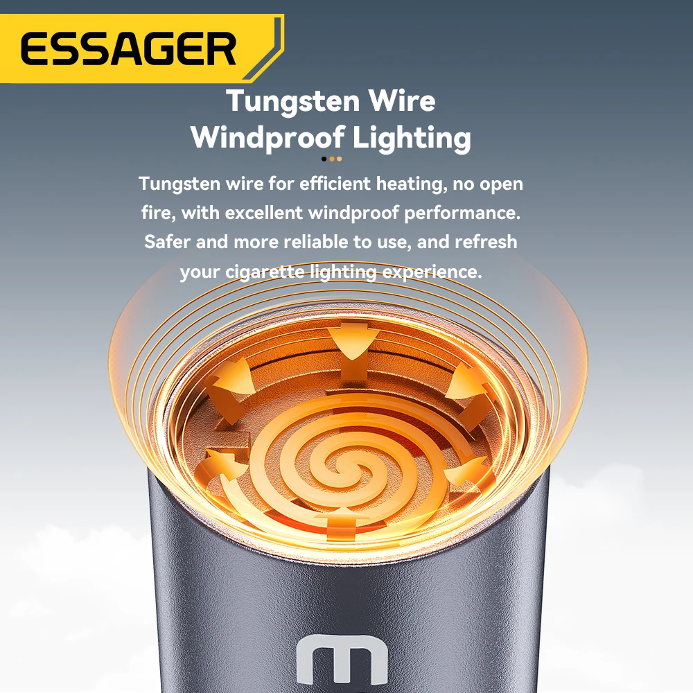 Essager USB-C Mini encendedor de alambre de tungsteno, seguridad para encendido para viajes aéreos, sin llama, apagado automático, encendedor de cigarrillos Typec
