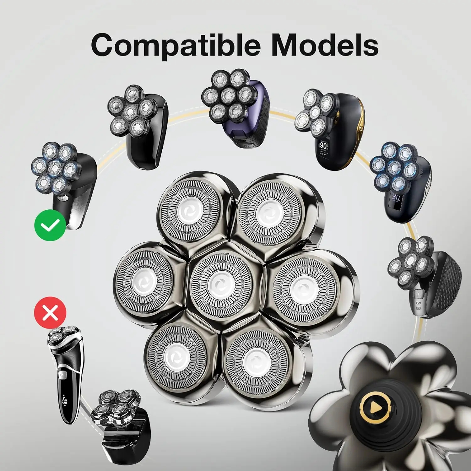 Replacement for Head Shavers 7 Heads Beard Hair Replacement for Razor for Head for Men Universal