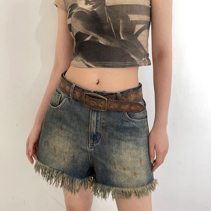 Cinturón con estampado Vintage para mujer, cinturón de estilo étnico versátil, faja de moda de cuero PU, estilo Y2K, hebilla de Pin, pretina para Jeans