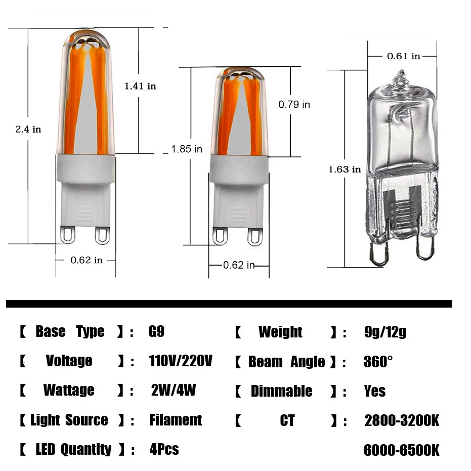 New Ceramic G9 LED Lamp Dimmable 230V 220V 110V Light Bulb 2W 4W 4 LED Filament COB Chandelier Replace 20W 40W Halogen Spotlight
