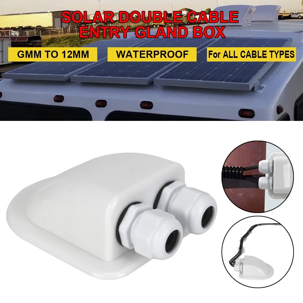 Caixa de junção solar para carro, caravana, entrada de cabo, glândula, fio de teto, suporte de conector de cabo, furo duplo, acessórios automotivos
