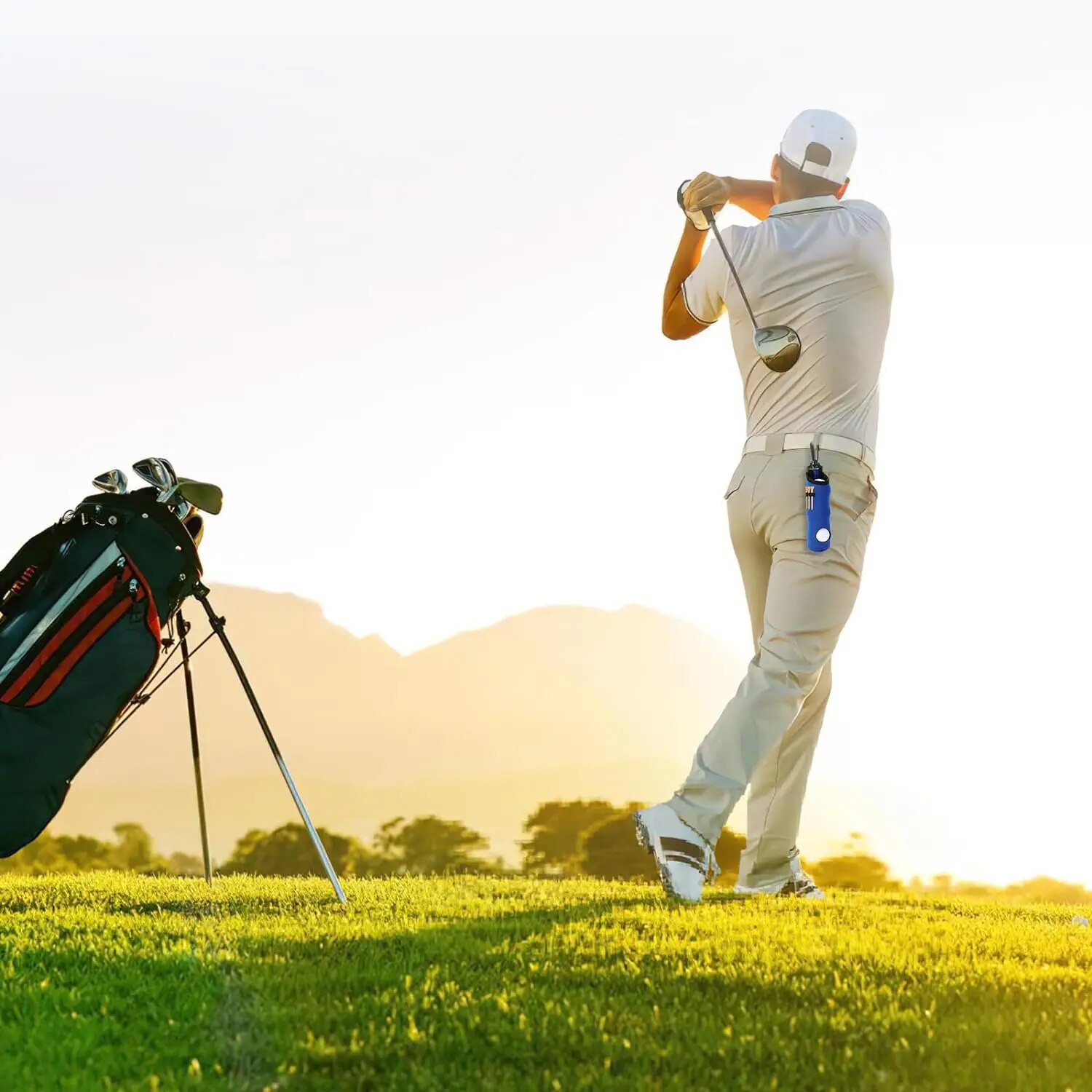 1pc suporte de t de golfe, saco de transporte de bola de golfe bolsa titular de bola de golfe chaveiro clipe de cinto, acessórios de presentes de golfe