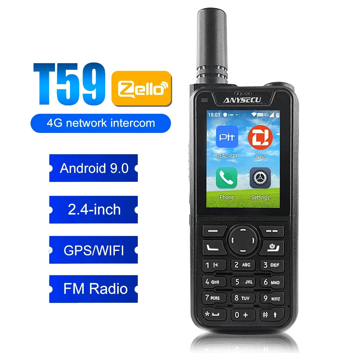 Сетевое радио Anysecu 4G T59 Android 9.0 Wi-Fi GPS разблокировка LTE/WCDMA/GSM Φ работа с Zello мобильный телефон