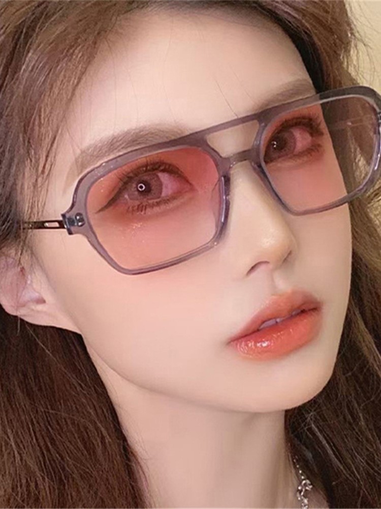 Gafas de sol Retro de doble puente para mujer, gafas de sol con gradiente rosa a la moda, gafas de sol cuadradas azules de leopardo huecas a la moda, gafas de sol para hombre