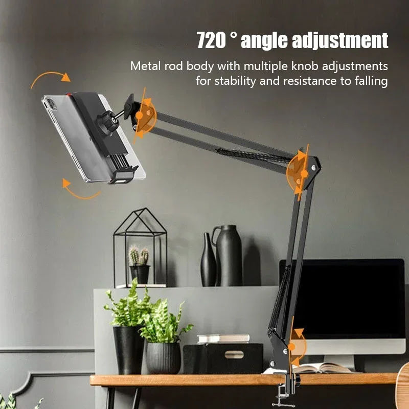 Suporte giratório para tablet Suporte para telefone 180 °   Suporte de metal de braço longo ajustável para iPad Pro Mini Air Xiaomi Tablet compatível 4-12,9 pol.