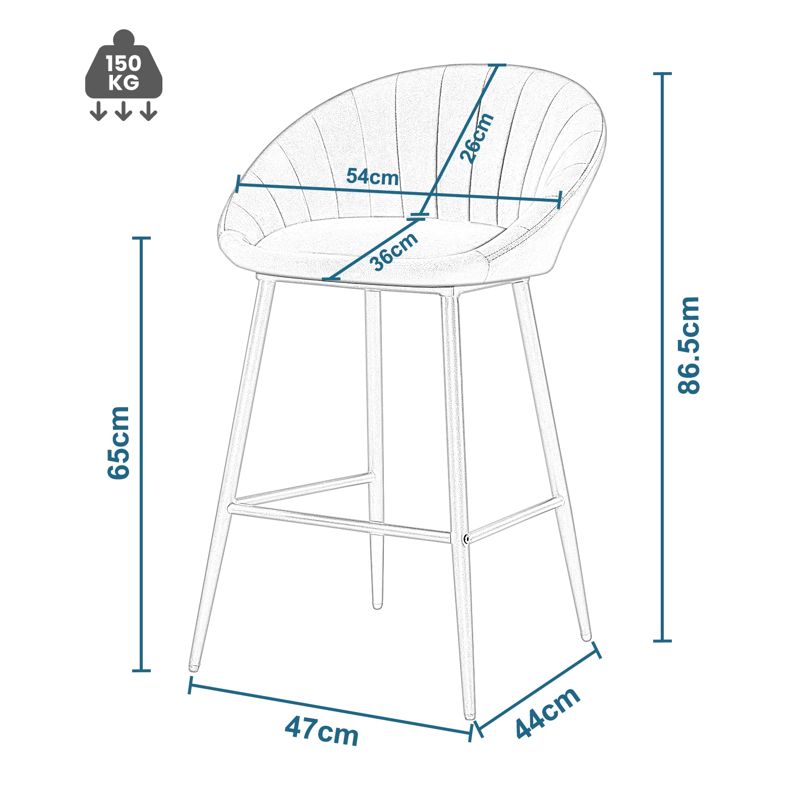 2pcs/set Velvet Bar Stools Bistro Counter Stool Bar Chair Padded Pub Stools with Backrest Footrest for Cafe Living Room
