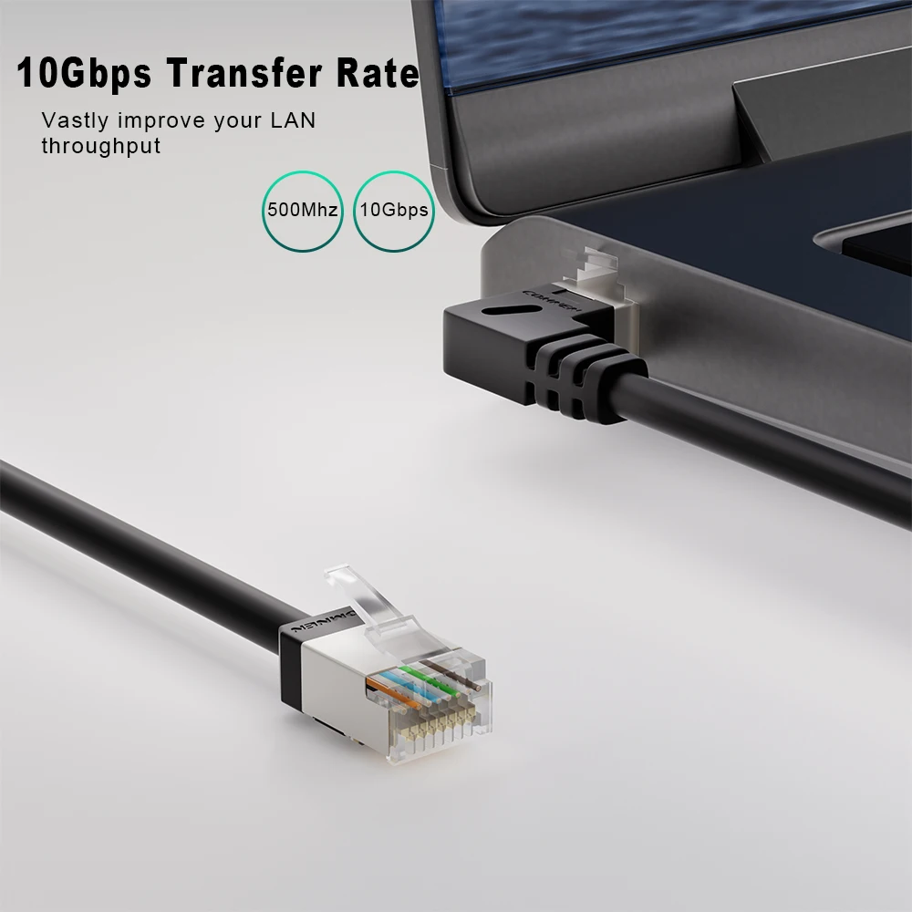 COMNEN Cat6a RJ45 Cable Ethernet de ángulo de 90 grados Cable de conexión delgado Cable Lan FTP UTP RJ 45 para panel de enrutador a interruptor flexible